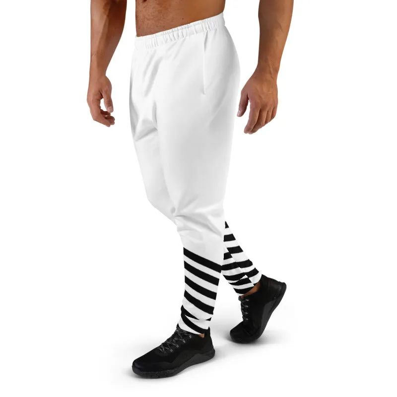 White Black Striped Men's Joggers, Athletic Casual Designer Modern Sweatpants-Made in EU