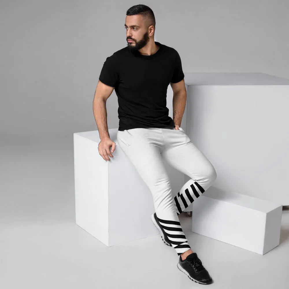 White Black Striped Men's Joggers, Athletic Casual Designer Modern Sweatpants-Made in EU