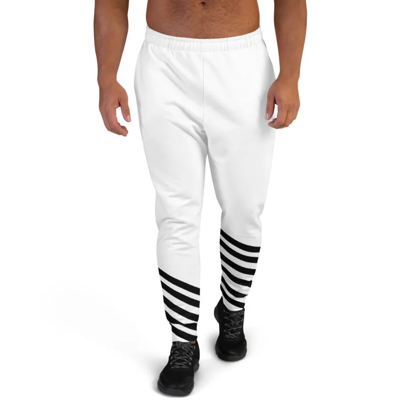 White Black Striped Men's Joggers, Athletic Casual Designer Modern Sweatpants-Made in EU