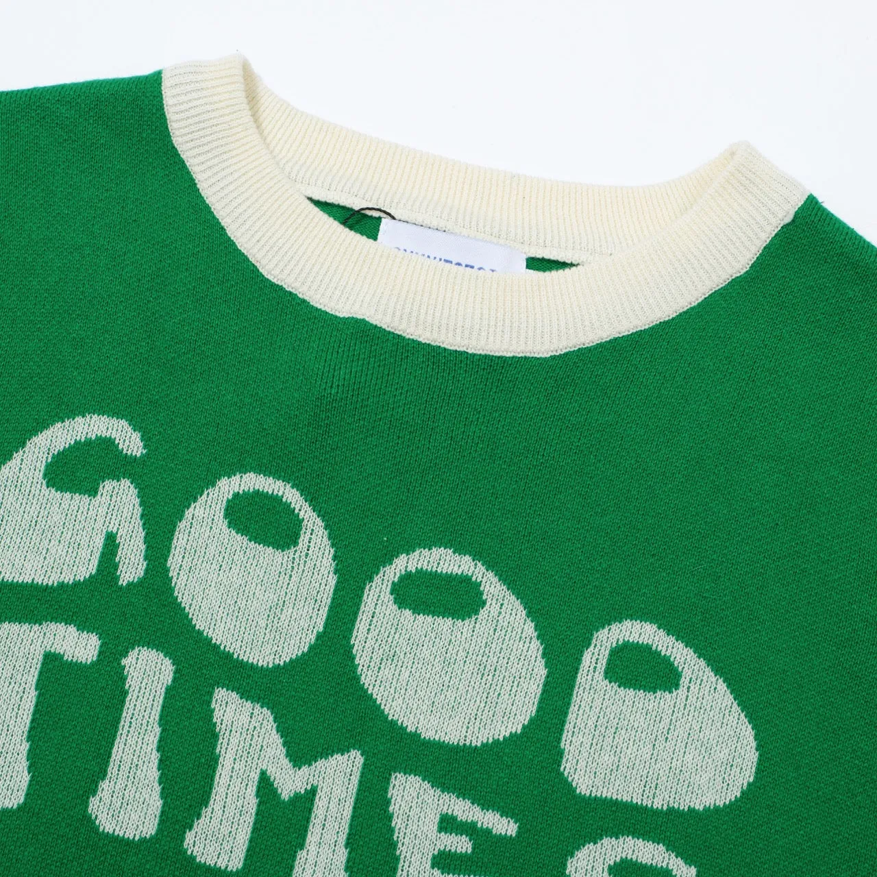 Women Knitted Good Times Short Sleeves Green Knitwear